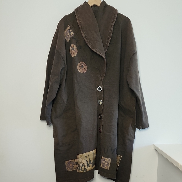 Blue Fish Brown Coat with Decorative Hem - Picture 2 of 12
